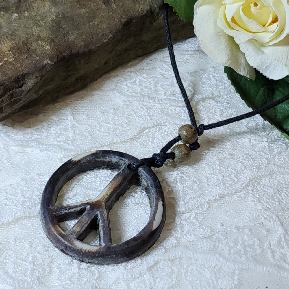 Boho Hippie Peace Symbol Pendant Necklace